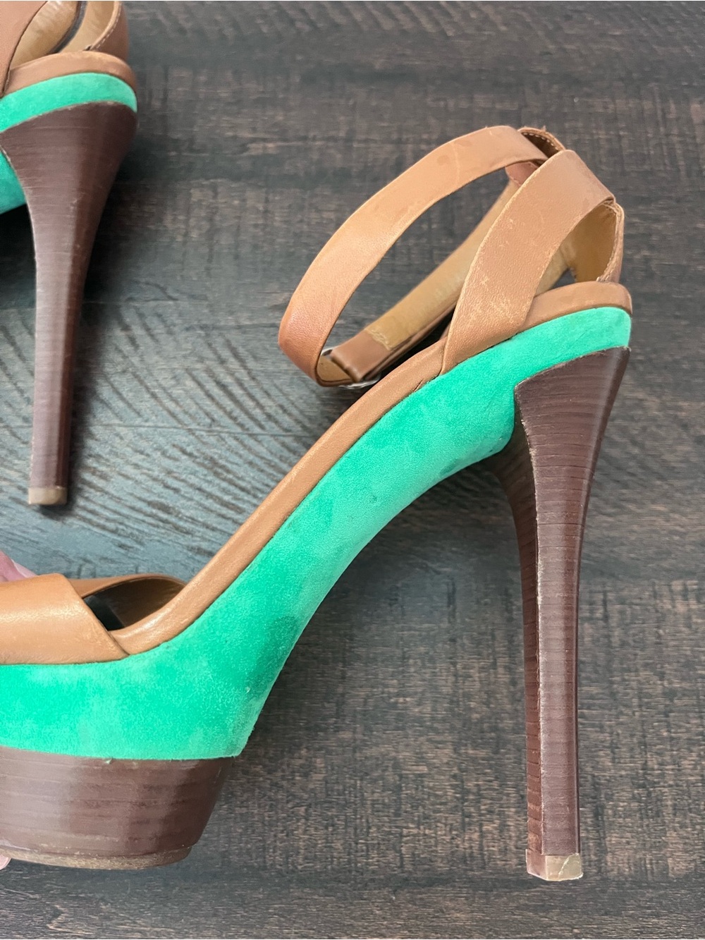 Ralph Lauren Purple Label Rosas Sample Platform Heels Green Suede Leather 9.5 - Picture 8 of 14